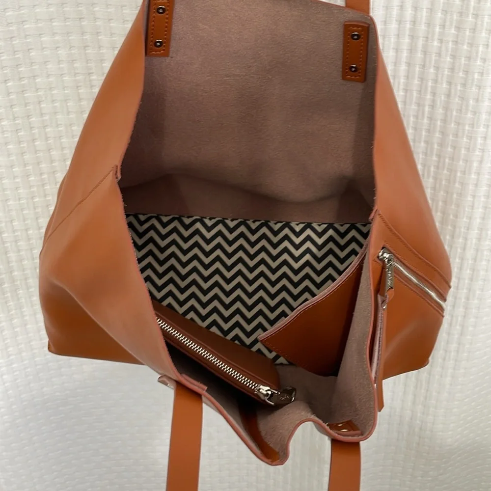 Co-Lab large tan leather‎ tote with attached wristlet. Excellent condition
